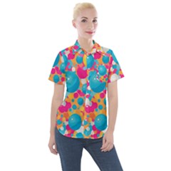 Circles Art Seamless Repeat Bright Colors Colorful Women s Short Sleeve Pocket Shirt