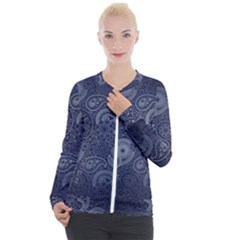 Blue Paisley Texture, Blue Paisley Ornament Casual Zip Up Jacket by nateshop