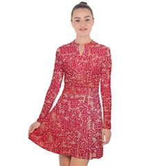 Chinese Hieroglyphs Patterns, Chinese Ornaments, Red Chinese Long Sleeve Panel Dress by nateshop