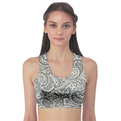 Gray Paisley Texture, Paisley Fitness Sports Bra by nateshop