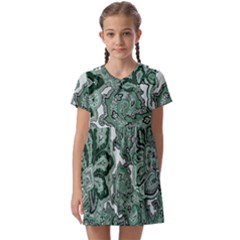 Green Ornament Texture, Green Flowers Retro Background Kids  Asymmetric Collar Dress