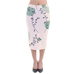 Plants Pattern Design Branches Branch Leaves Botanical Boho Bohemian Texture Drawing Circles Nature Velvet Midi Pencil Skirt