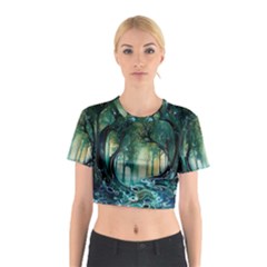 Trees Forest Mystical Forest Background Landscape Nature Cotton Crop Top