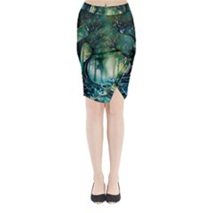 Trees Forest Mystical Forest Background Landscape Nature Midi Wrap Pencil Skirt