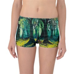 Trees Forest Mystical Forest Nature Junk Journal Landscape Nature Reversible Boyleg Bikini Bottoms by Maspions