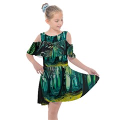 Trees Forest Mystical Forest Nature Junk Journal Landscape Nature Kids  Shoulder Cutout Chiffon Dress