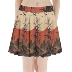 Comic Gothic Macabre Vampire Haunted Red Sky Pleated Mini Skirt by Maspions