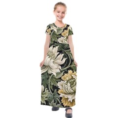 Flower Blossom Bloom Botanical Spring Nature Floral Pattern Leaves Kids  Short Sleeve Maxi Dress