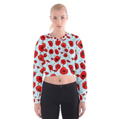 Poppies Flowers Red Seamless Pattern Cropped Sweatshirt