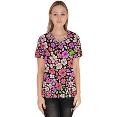 Flowers Floral Pattern Digital Texture Beautiful Women s V-neck Scrub Top