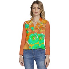  Women s Long Sleeve Revers Collar Cropped Orange & Green Jacket by VIBRANT