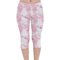 Hello Kitty Pattern, Hello Kitty, Child, White, Cat, Pink, Animal Velvet Capri Leggings  by nateshop