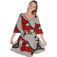 Hello Kitty, Pattern, Red Velour Kimono Dress by nateshop