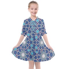 Islamic Ornament Texture, Texture With Stars, Blue Ornament Texture Kids  All Frills Chiffon Dress by nateshop