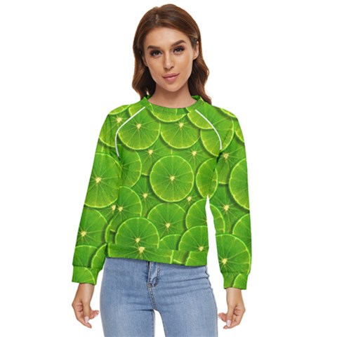 Lime Textures Macro, Tropical Fruits, Citrus Fruits, Green Lemon Texture Women s Long Sleeve Raglan T-shirt by nateshop