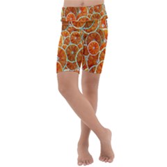 Oranges Patterns Tropical Fruits, Citrus Fruits Kids  Lightweight Velour Cropped Yoga Leggings by nateshop