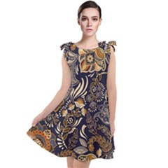 Paisley Texture, Floral Ornament Texture Tie Up Tunic Dress