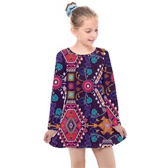 Pattern, Ornament, Motif, Colorful Kids  Long Sleeve Dress