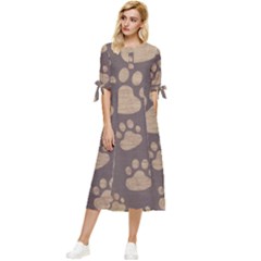 Paws Patterns, Creative, Footprints Patterns Bow Sleeve Chiffon Midi Dress by nateshop