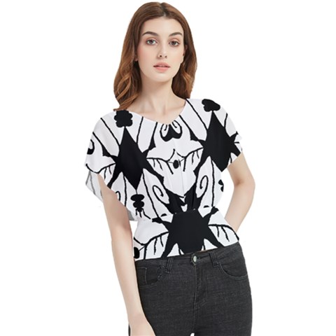 Black Silhouette Artistic Hand Draw Symbol Wb Butterfly Chiffon Blouse by dflcprintsclothing