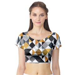 Pattern Tile Squares Triangles Seamless Geometry Short Sleeve Crop Top