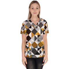 Pattern Tile Squares Triangles Seamless Geometry Women s V-neck Scrub Top