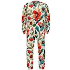 Flowers Flora Floral Background Pattern Nature Seamless Bloom Background Wallpaper Spring Onepiece Jumpsuit (men)