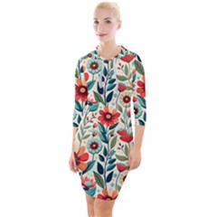 Flowers Flora Floral Background Pattern Nature Seamless Bloom Background Wallpaper Spring Quarter Sleeve Hood Bodycon Dress