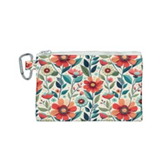 Flowers Flora Floral Background Pattern Nature Seamless Bloom Background Wallpaper Spring Canvas Cosmetic Bag (small)