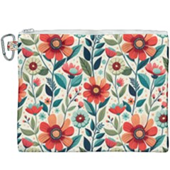 Flowers Flora Floral Background Pattern Nature Seamless Bloom Background Wallpaper Spring Canvas Cosmetic Bag (xxxl)