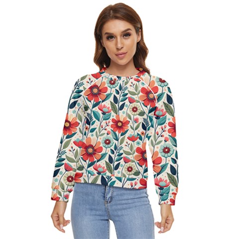 Flowers Flora Floral Background Pattern Nature Seamless Bloom Background Wallpaper Spring Women s Long Sleeve Raglan T-shirt by Maspions