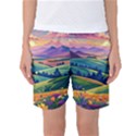 Field Valley Nature Meadows Flowers Dawn Landscape Women s Basketball Shorts View1