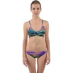 Field Valley Nature Meadows Flowers Dawn Landscape Wrap Around Bikini Set