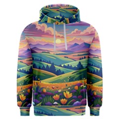 Field Valley Nature Meadows Flowers Dawn Landscape Men s Overhead Hoodie