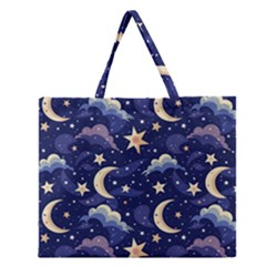 Night Moon Seamless Background Stars Sky Clouds Texture Pattern Zipper Large Tote Bag by Maspions