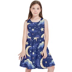 Night Moon Seamless Background Stars Sky Clouds Texture Pattern Kids  Skater Dress