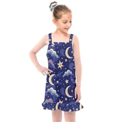 Night Moon Seamless Background Stars Sky Clouds Texture Pattern Kids  Overall Dress