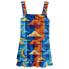 Clouds Stars Sky Moon Day And Night Background Wallpaper Kids  Layered Skirt Swimsuit