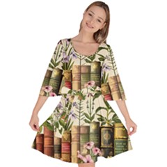 Books Flowers Book Flower Flora Floral Velour Kimono Dress