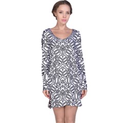 Monochrome Maze Design Print Long Sleeve Nightdress by dflcprintsclothing