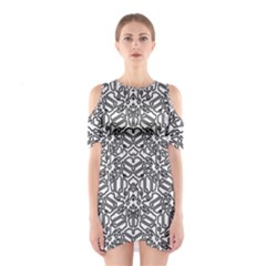 Monochrome Maze Design Print Shoulder Cutout One Piece Dress by dflcprintsclothing