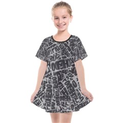 Rebel Life: Typography Black And White Pattern Kids  Smock Dress by dflcprintsclothing