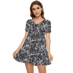 Rebel Life: Typography Black And White Pattern Tiered Short Sleeve Babydoll Dress