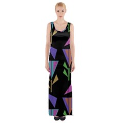 Abstract Pattern Flora Flower Thigh Split Maxi Dress