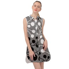 Abstract Nature Black White Sleeveless Shirt Dress