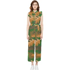 Leaves Foliage Pattern Oak Autumn Women s Frill Top Chiffon Jumpsuit