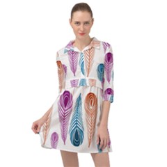 Pen Peacock Colors Colored Pattern Mini Skater Shirt Dress