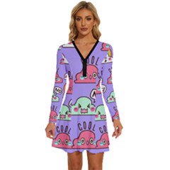 Cloud Seamless Pattern Long Sleeve Deep V Mini Dress  by Apen