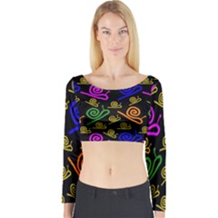 Pattern Repetition Snail Blue Long Sleeve Crop Top by Maspions