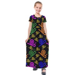 Pattern Repetition Snail Blue Kids  Short Sleeve Maxi Dress